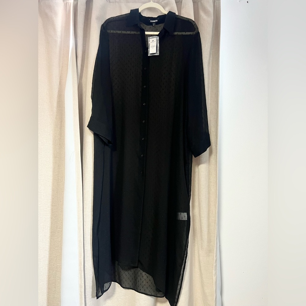 NWT Express Black Sheer Button-Up Dress